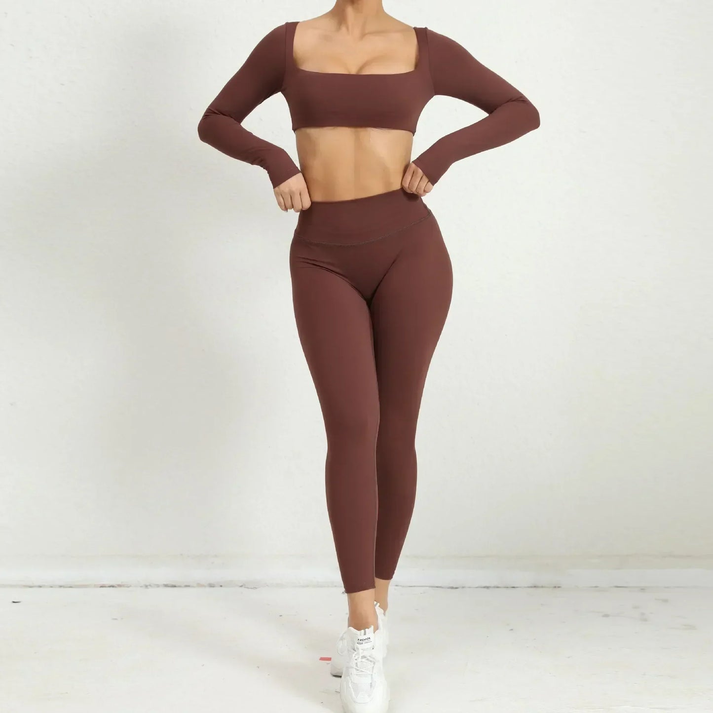 Cralom Seamless Yoga Set: Booty Lifting Leggings & Long Sleeve Top