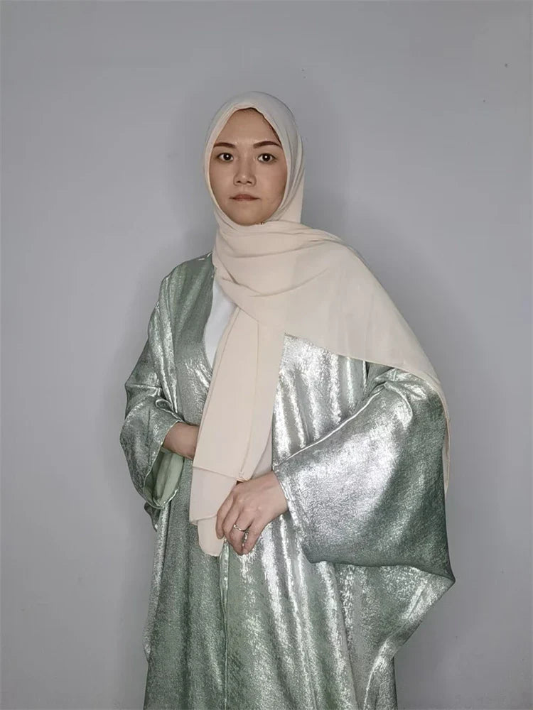 Cralom Elegant Shiny Batwing Kimono Abaya: Modest Muslim Women's Dress