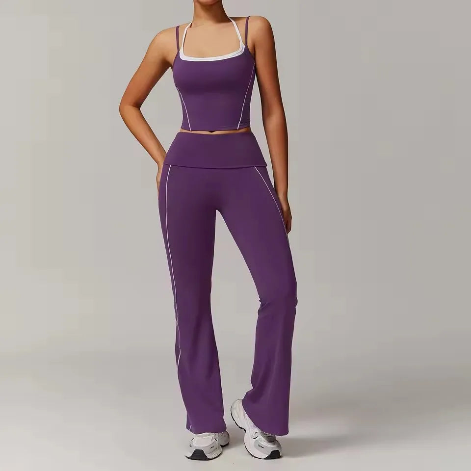 Cralom 2-Piece Gym Leggings Set: Sports Bra & Crop Top Fitness Suit