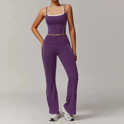 Cralom 2-Piece Gym Leggings Set: Sports Bra & Crop Top Fitness Suit
