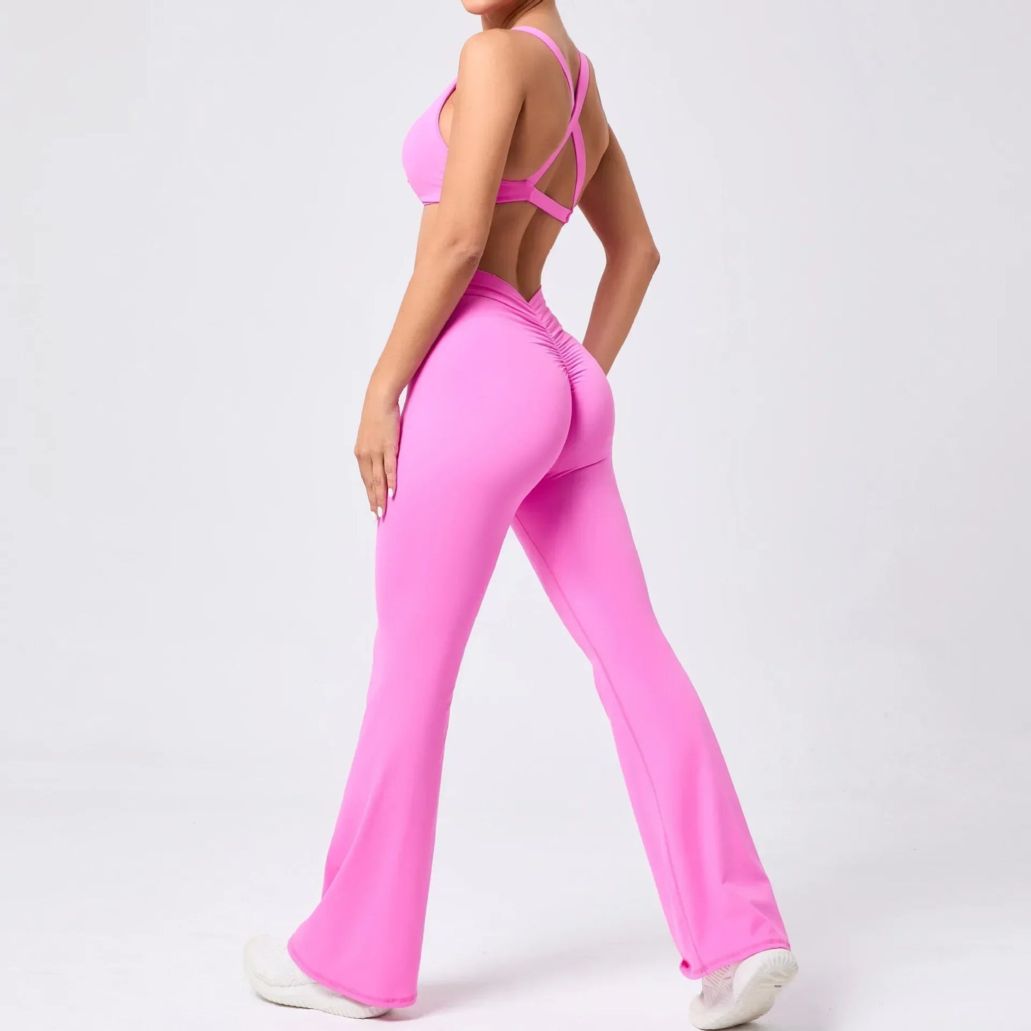 Cralom Flared Pants & Beauty Back Bra Set - Brushed Fabric Yoga Suit