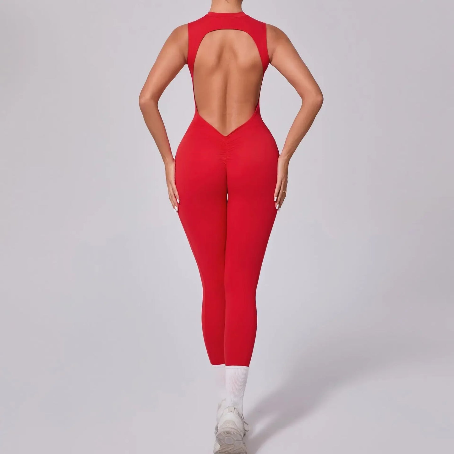 Cralom Seamless Backless Yoga Bodysuit with Removable Padding