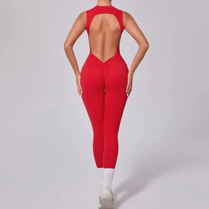 Cralom Seamless Backless Yoga Bodysuit with Removable Padding