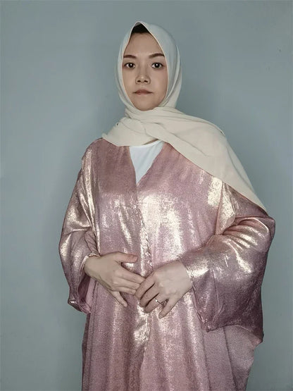 Cralom Elegant Shiny Batwing Kimono Abaya: Modest Muslim Women's Dress