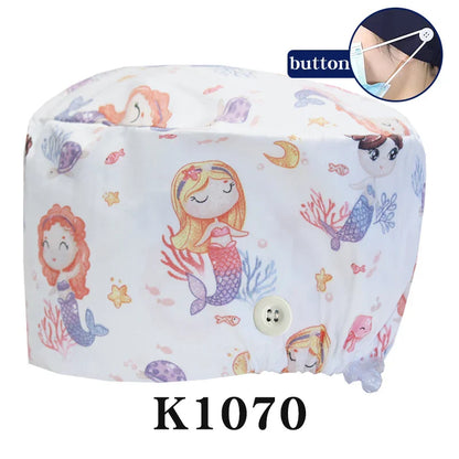 Cralom Cartoon Print Scrub Cap - Comfortable Women's Nurse Hat