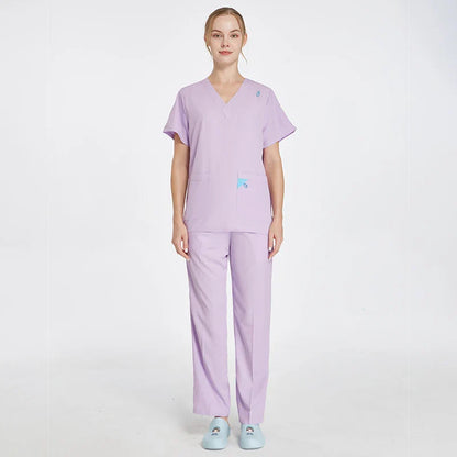 Cralom V-Neck Top & Straight Leg Pant Medical Scrub Set