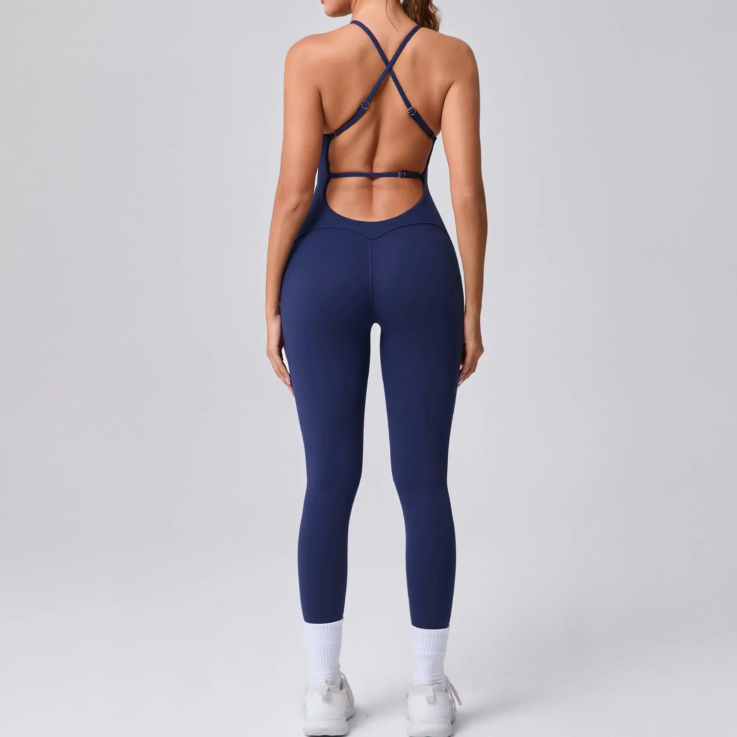 Cralom High-Cut Yoga Bodysuit: Adjustable Straps, Open Back, Butt Lifting Gym Wear