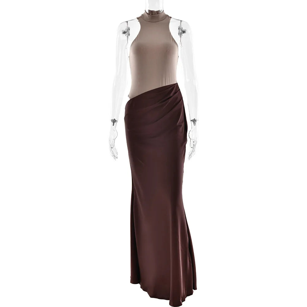 Cralom Sleeveless Round Neck Patchwork Dress for Women