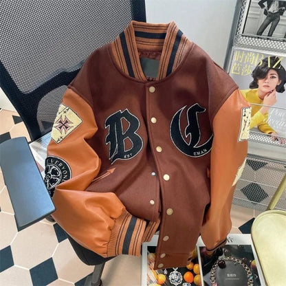 Cralom Flocking Splice Jacket: Y2K High Street Fashion Hip-hop Loose Tooling Uniform