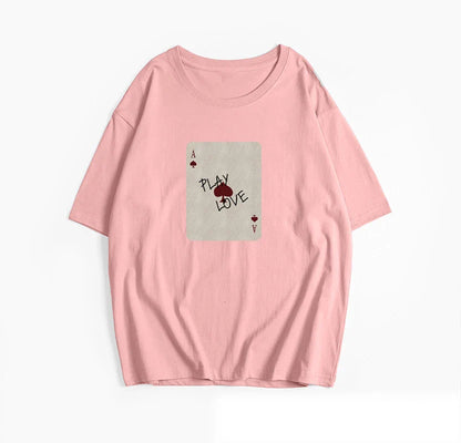 Cralom Poker Card Print T-Shirt Women's O-Neck Summer Top