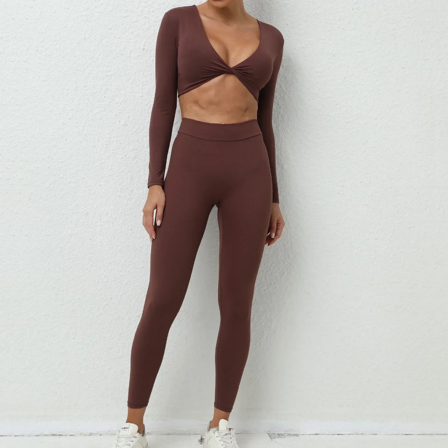 Cralom Seamless Yoga Set: High Waist Leggings + Long Sleeve Top
