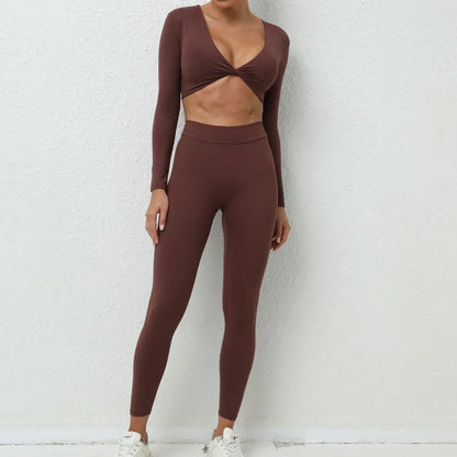 Cralom Seamless Yoga Set: High Waist Leggings + Long Sleeve Top