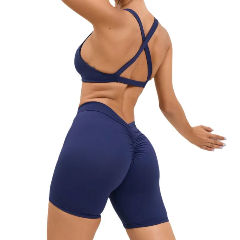 Cralom Yoga Fitness Set: High-Waist Hip-Lifting Shorts & Sports Bra for Running Gym