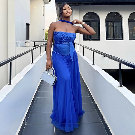 Cralom Strapless Mesh Maxi Dress