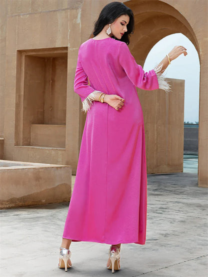 Ramadan Eid Pink Abaya Damen by Cralom: Luxury Muslim Long Dress for Women