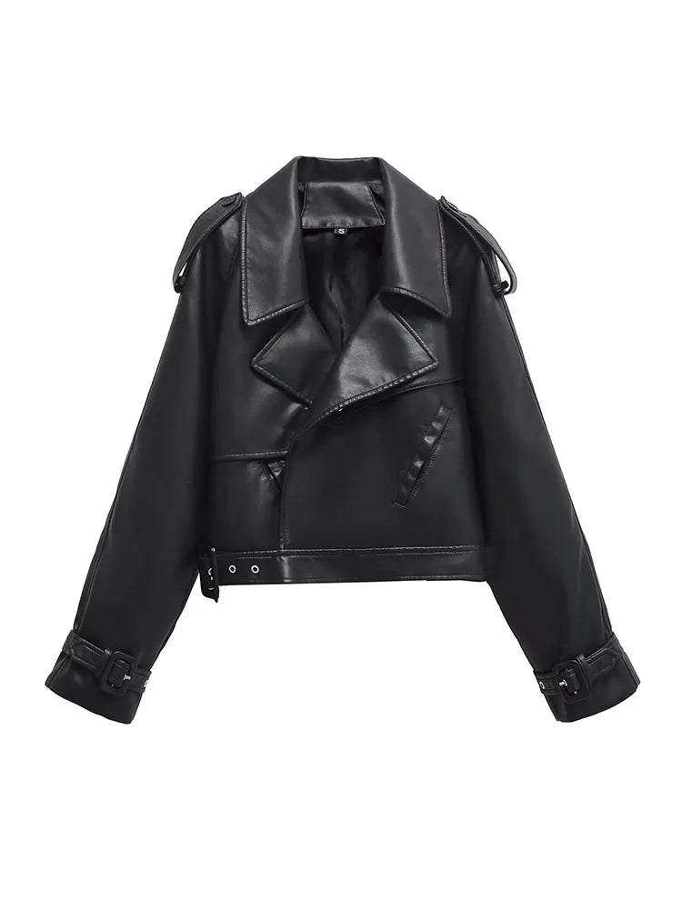 Cralom Faux Leather Bomber Jacket for Women's Streetwear Fashion