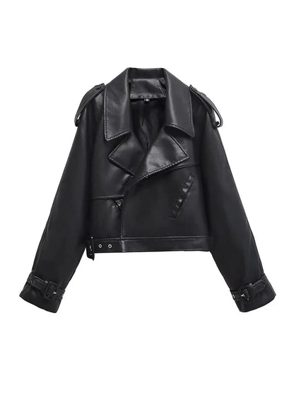 Cralom Faux Leather Bomber Jacket for Women's Streetwear Fashion