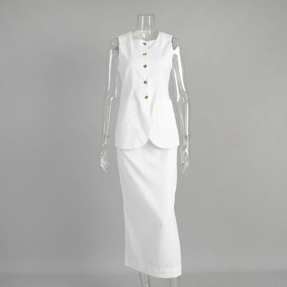 Cralom Sleeveless Vest & High Waisted Skirt Set for Office Ladies