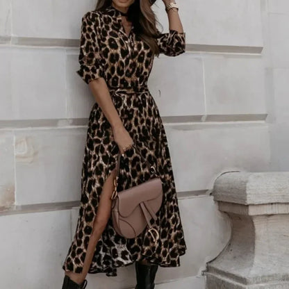 Cralom Leopard Print Swing Lace-Up Dress