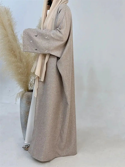Cralom Butterfly Moon Heart Print Eid Abaya Kaftan