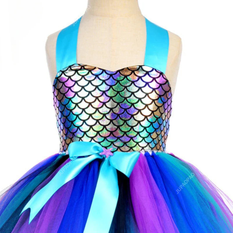 Cralom Mermaid Girl Tutu Dress Christmas Party Role Playing