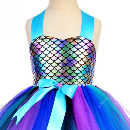 Cralom Mermaid Girl Tutu Dress Christmas Party Role Playing