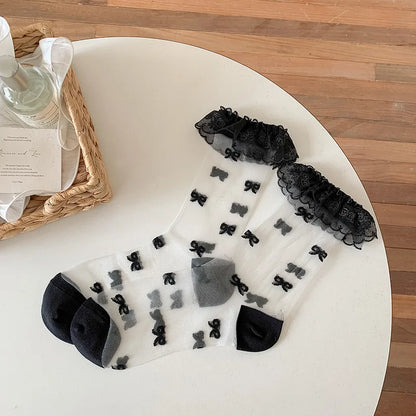 Cralom Lace Mid Tube Socks for Kids in Sweet Polka Dots