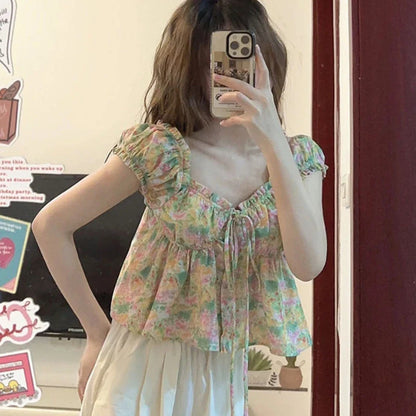 Cralom Peplum Floral Print Off Shoulder Crop Top Blouse