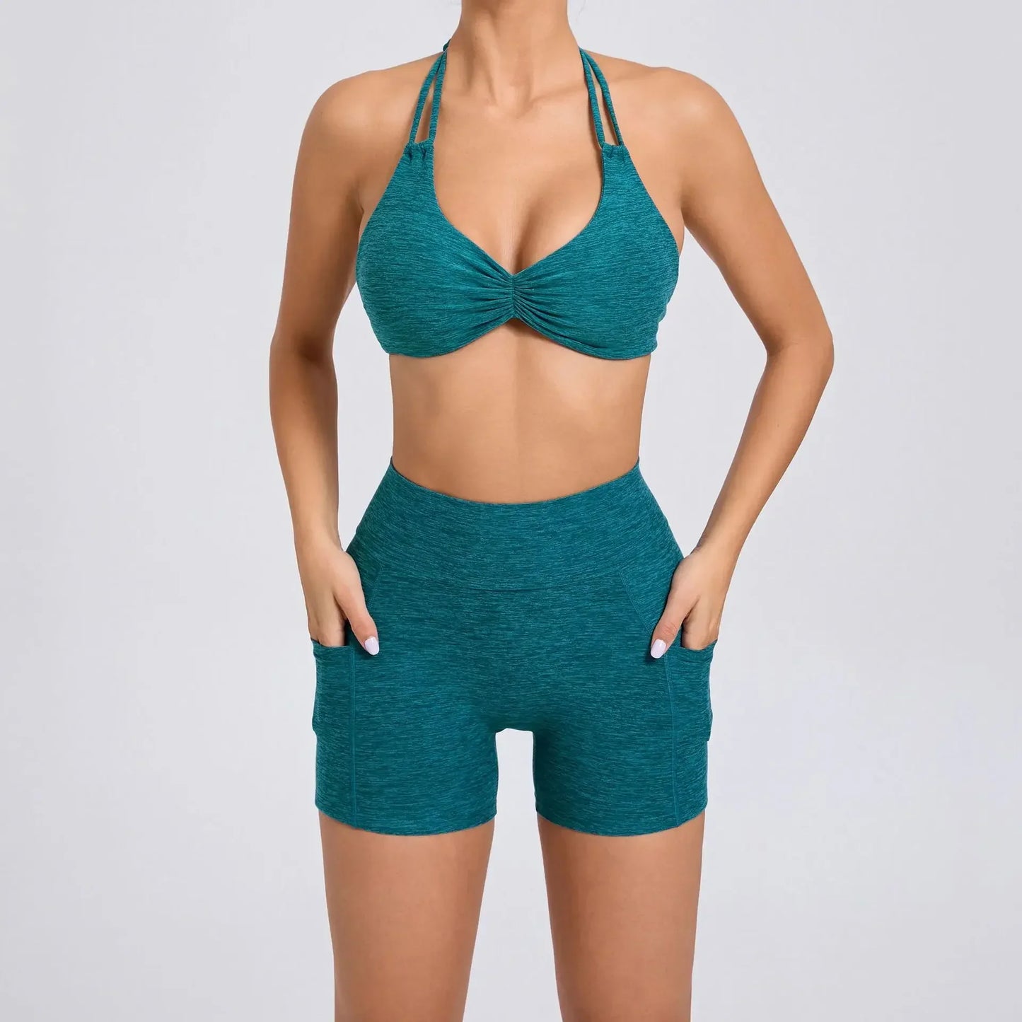 Cralom Women's Naked Feeling Yoga Set - Tight-Fit Sportswear with Side Pockets