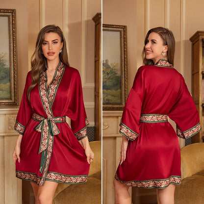 Cralom Seven-quarter Sleeves Silk Pajama Set for Women