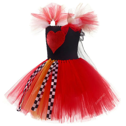 Cralom Red Queen Tutu Dress with Crown Wand Set for Girls Halloween Costume