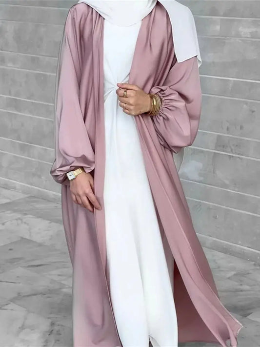 Cralom Ramadan Eid Pink Kimono Abaya Dress - Modest Muslim Women's Fashion
