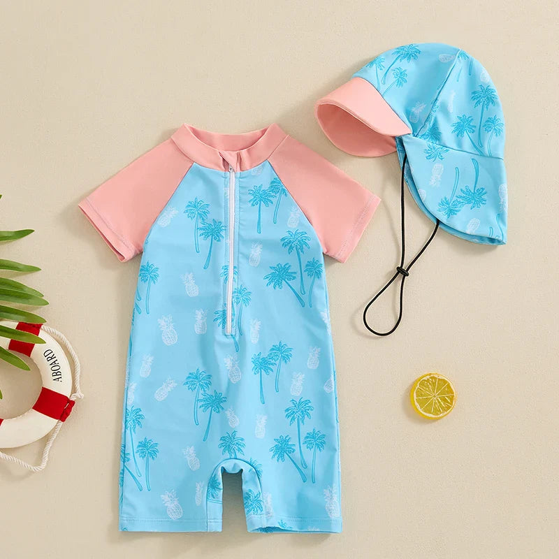Cralom Baby Boy Rash Guard Swimwear Set with Sun Hat