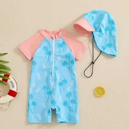 Cralom Baby Boy Rash Guard Swimwear Set with Sun Hat