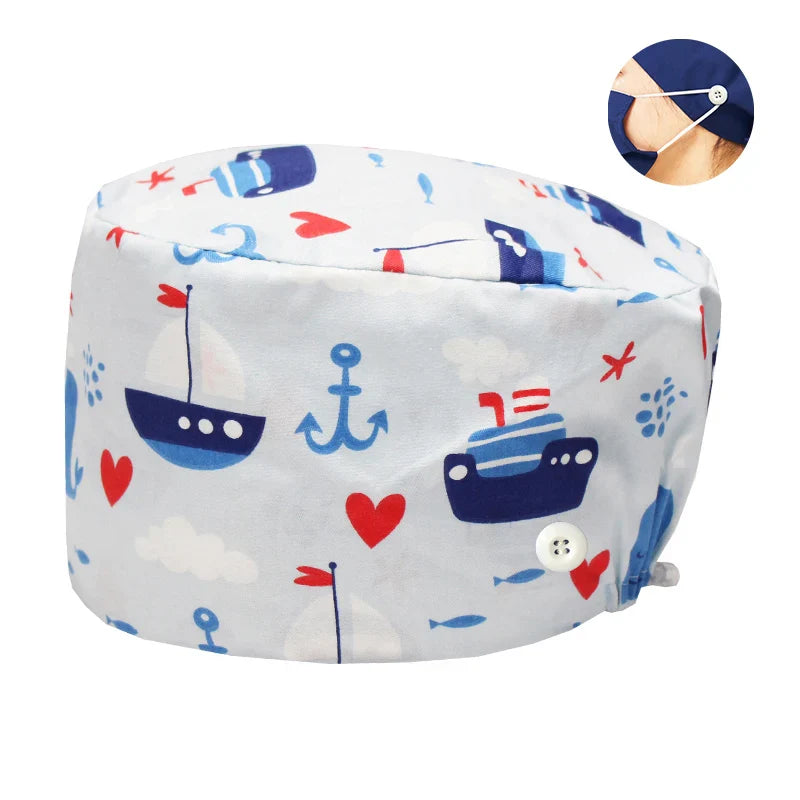 Cralom Dental Patterned Scrub Cap – Adjustable Surgical Work Hat for Nurses & Doctors