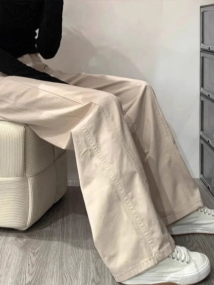 Cralom Vintage Washed Cargo Jeans - High Waist Loose Wide Leg Pants