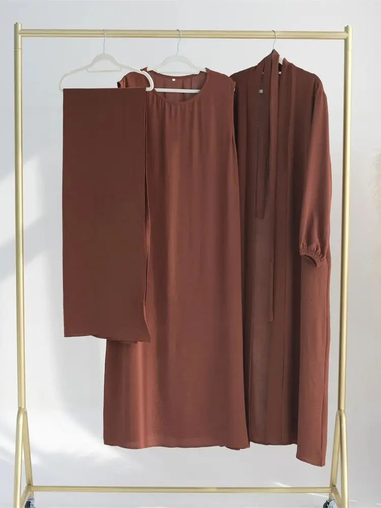 Cralom Ramadan Eid Abaya Kaftan Set with Hijab, Kimono & Dress