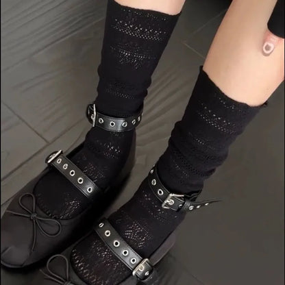Cralom Lace Calf Socks: Slimming, Hollow Design, Retro Style, Breathable Summer Socks
