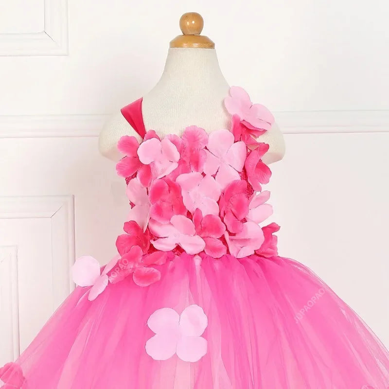 Cralom Pink Petal Princess Wedding Dress - Elegant Tulle Party Outfit