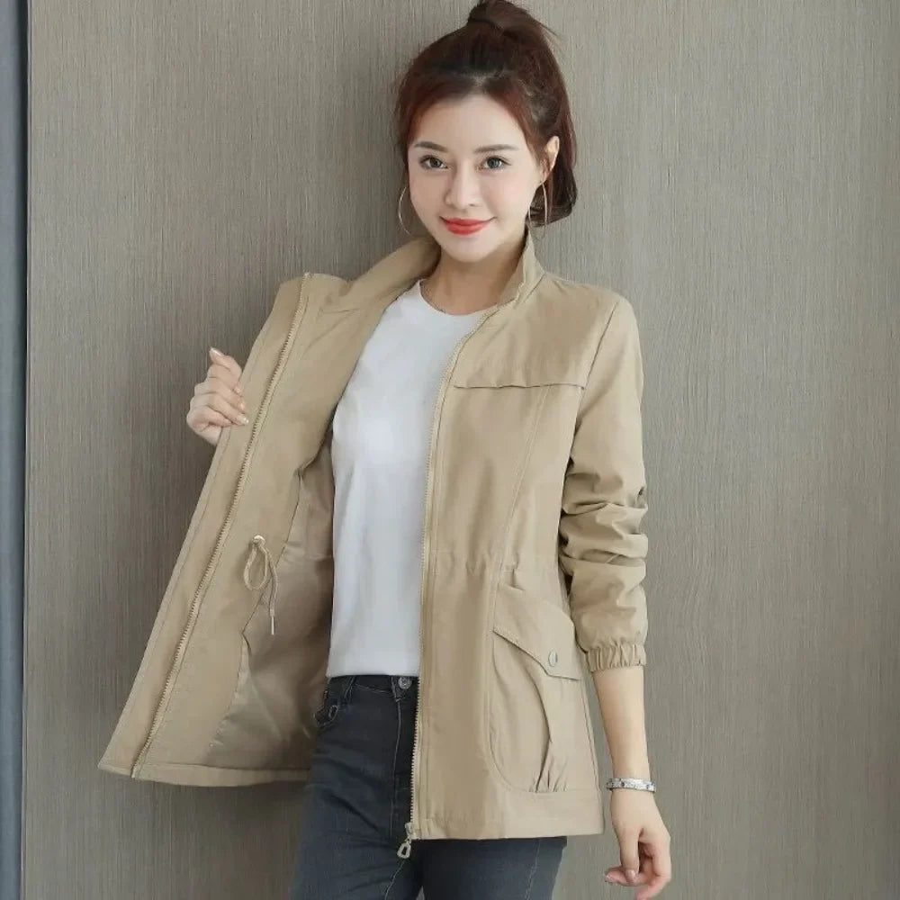 Cralom Khaki Windbreaker Jacket: Modern, High Quality & Elegant Outerwear for Women