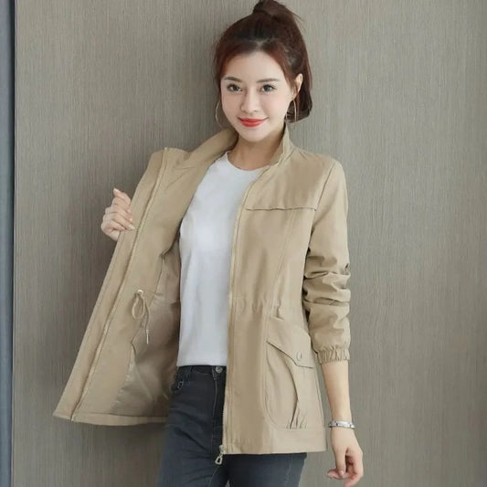 Cralom Khaki Windbreaker Jacket: Modern, High Quality & Elegant Outerwear for Women