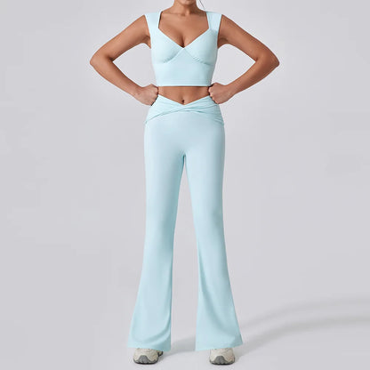 Cralom Yoga Set: Vest & Bell-bottoms Pants Fitness Suit for Women