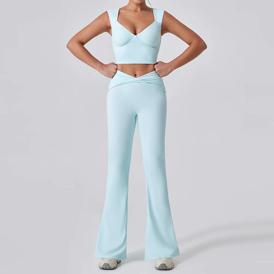 Cralom Yoga Set: Vest & Bell-bottoms Pants Fitness Suit for Women