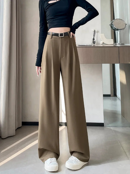 Cralom High Waist Vintage Capris: Solid Loose Fit Straight Pants