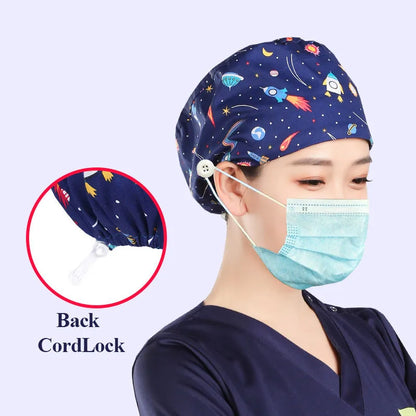 Cralom Dental Patterned Scrub Cap – Adjustable Surgical Work Hat for Nurses & Doctors