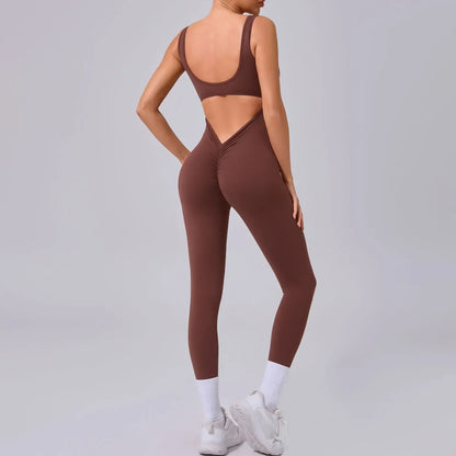 Cralom Yoga Jumpsuit: Seamless Beauty Back Fitness One-piece Leggings for Women