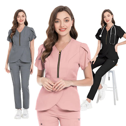 Cralom Women's Solid Color Hospital Scrub Set