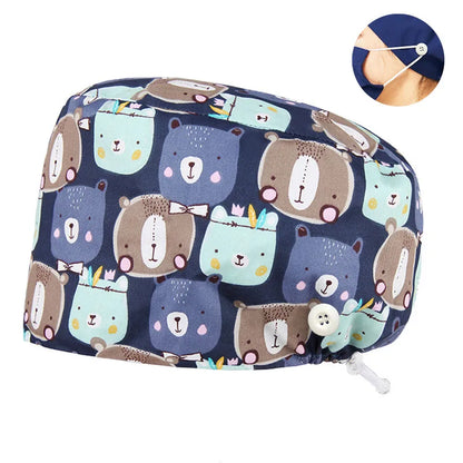 Cralom Dental Patterned Scrub Cap – Adjustable Surgical Work Hat for Nurses & Doctors