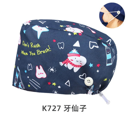 Cralom Dental Patterned Scrub Cap – Adjustable Surgical Work Hat for Nurses & Doctors
