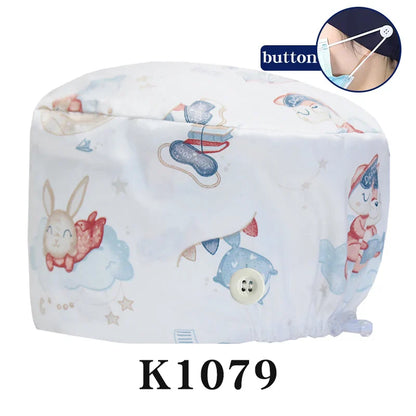 Cralom Cartoon Print Scrub Cap - Comfortable Women's Nurse Hat